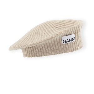 Ganni Ribbed Wool Beret in Beige